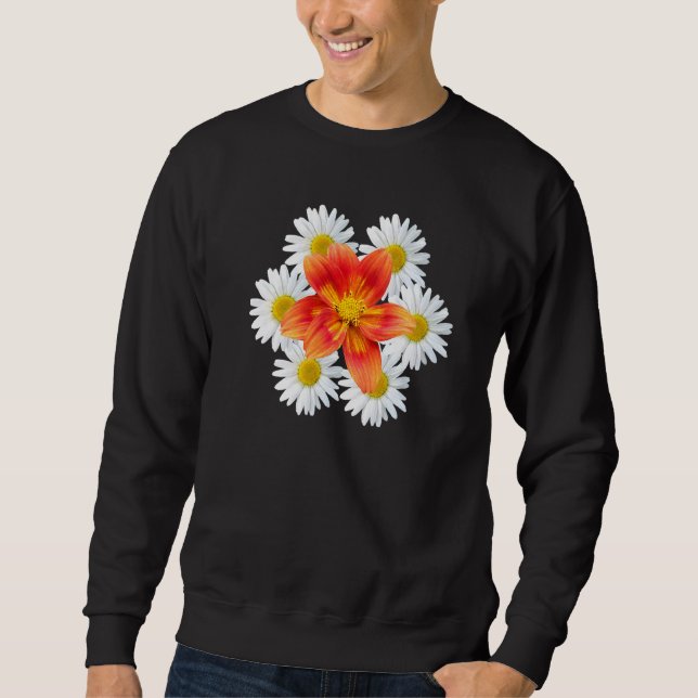 Tusenskönor med orange blomma blomster Mönster blo Lång Ärmad Tröja (Framsida)