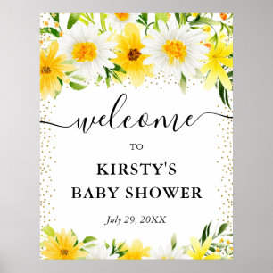 Tusenskönor och gula blommor Baby Shower Välkommen Poster