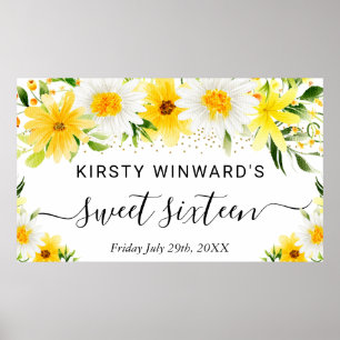 Tusenskönor och gula blommor Sweet 16 välkommen Poster