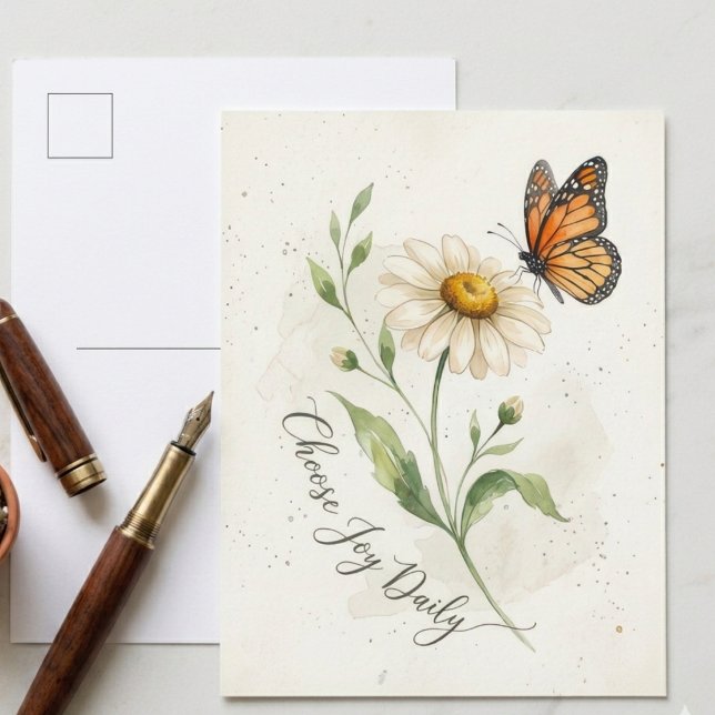 Tusenskönor och monarkfjäril väljer glädje vykort (Check out this lovely daisy postcard for a dear friend, perfect just to say hello.)