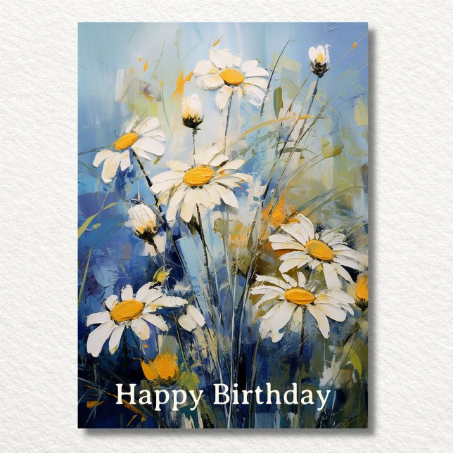 Tusenskönor på blå vildtusenskönas födelsedag kort (Daisy Flowers on Blue Wildflower Daises Birthday Card Front)
