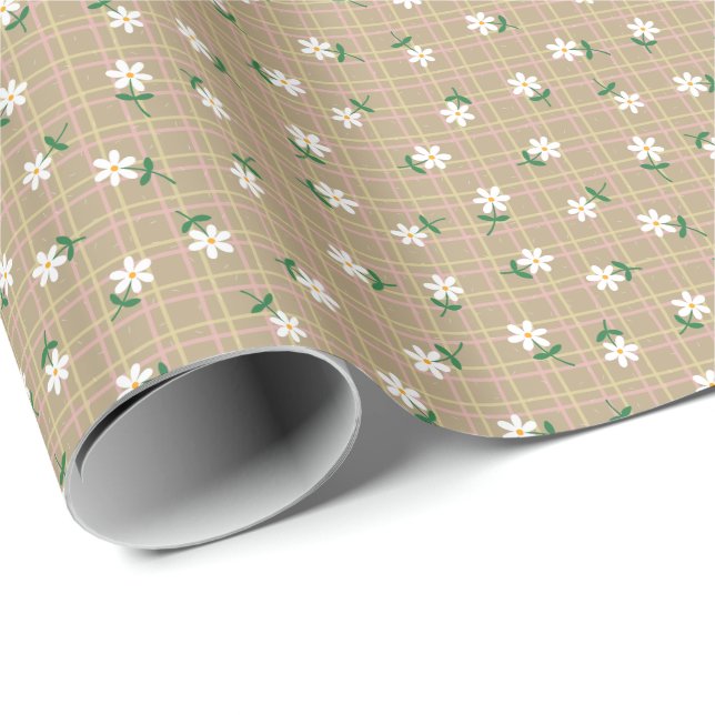 Tusenskönor på brun rutig (liten skala) presentpapper (Rullad Hörn)