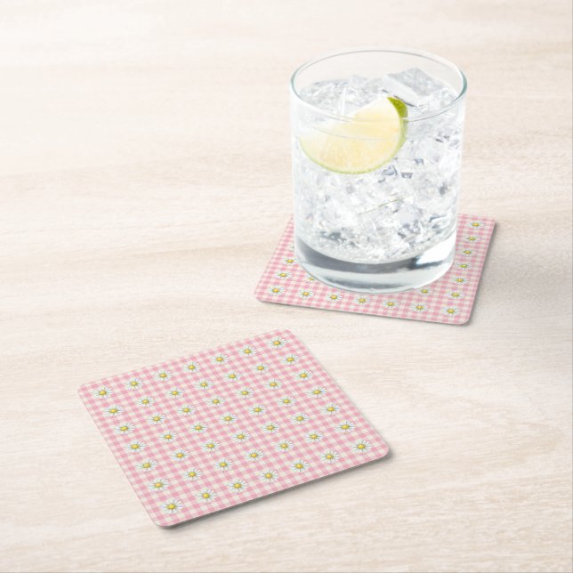 Tusenskönor på rosa gingham underlägg papper kvadrat (Insitu)