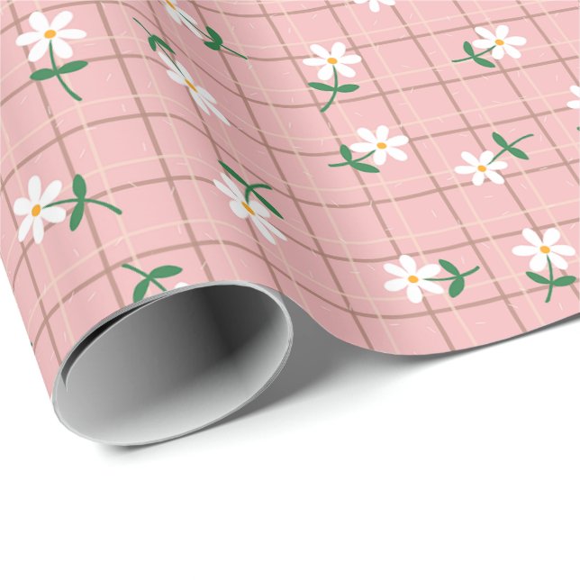 Tusenskönor på rosa rutigt mönster (stor skala) presentpapper (Rullad Hörn)