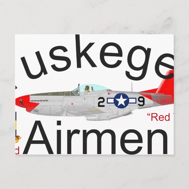 Tuskegee Airman P-51 Red Svan Mustang Vykort (Framsida)