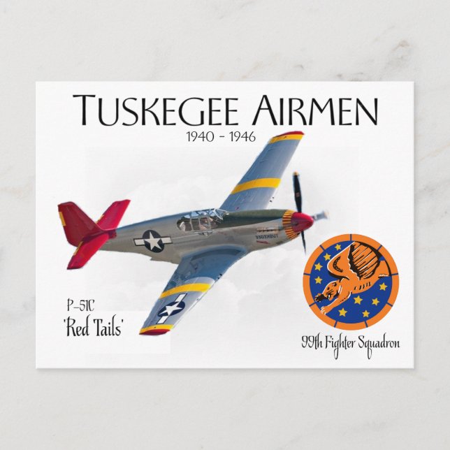 Tuskegee Airmen 1940-1946 WW II Vykort (Framsida)