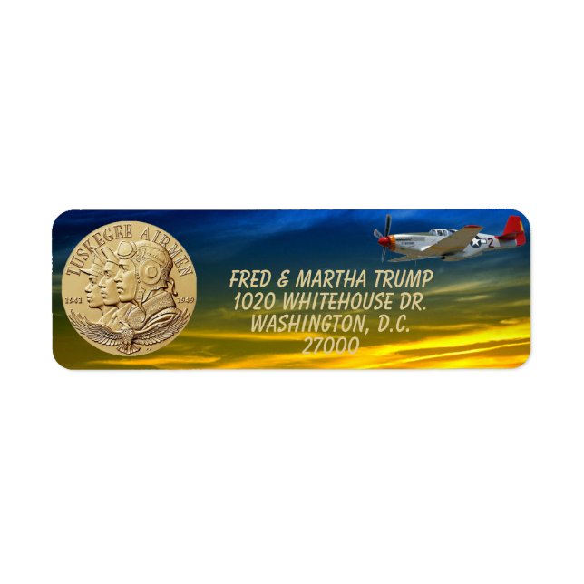 TUSKEGEE AIRMEN COIN RETURADRESS ETIKETT (Framsidan)