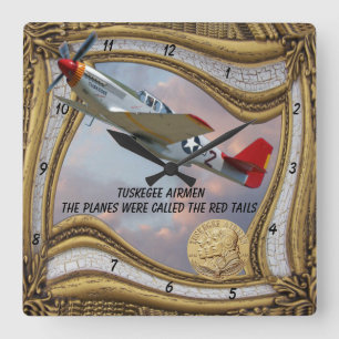 Tuskegee Airmen-RED SVAN Square Wall Clock Fyrkantig Klocka