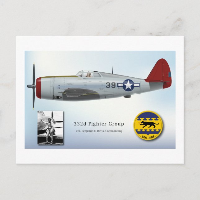 Tuskegee "Red Svan" P-47C Thunderbolt Vykort (Framsida)