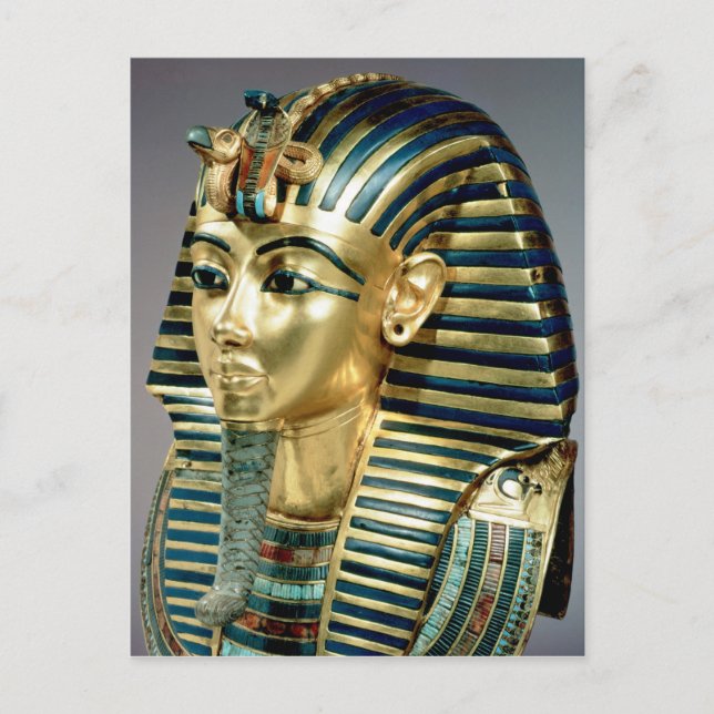 Tutankhamun-masken guld från grav vykort (Framsida)
