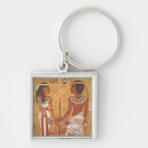 Tutankhamun och hans fru, Ankhesenamun Fyrkantig Silverfärgad Nyckelring