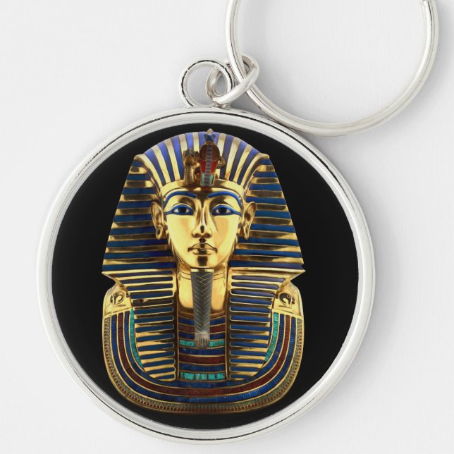 Tutankhamun Rund Silverfärgad Nyckelring (Framsidan)