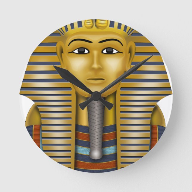 Tutankhamuns egyptiska mask rund klocka (Framsida)