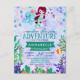 Tute Sjöjungfru, tema Födelsedagsfest inbjudan