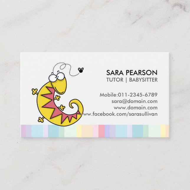 Tutor Cute Lizard Business Card Visitkort (Framsida)