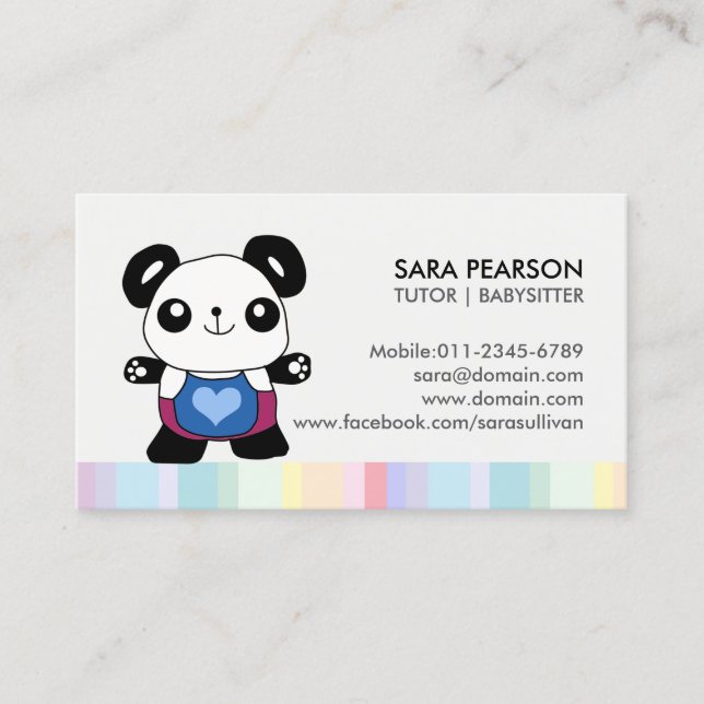 Tutor Cute Panda Business Card Visitkort (Framsida)