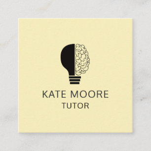Tutor Light Bulb Idea Symbol Brain Cream Gult Fyrkantigt Visitkort