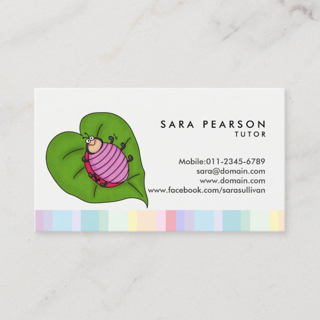 Tutor Tuition Tutoring Tecknad Ladybug Visitkort (Framsida)