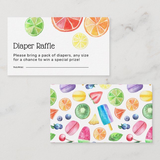 Tutti Fruitti Baby Shower Blöjlotteri Tilläggskort (Fram/baksida)
