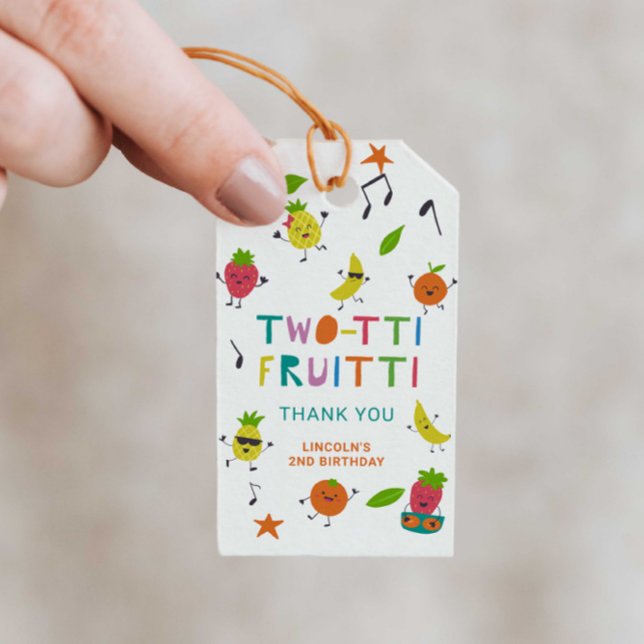 Tutti Fruitti Birthday Anpassningsbar Cute Fruits Presentetikett (Skapare uppladdad)