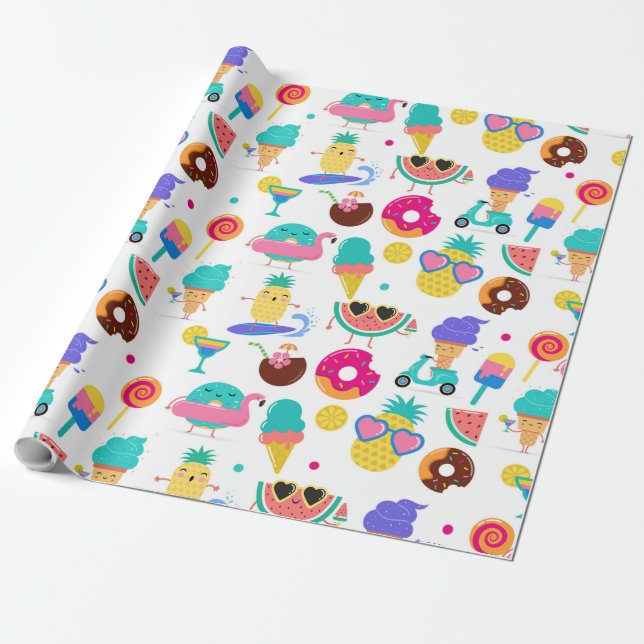 Tutti Fruitti Sommar Fruit Ice Cream Treats Party Presentpapper (Utrullad)