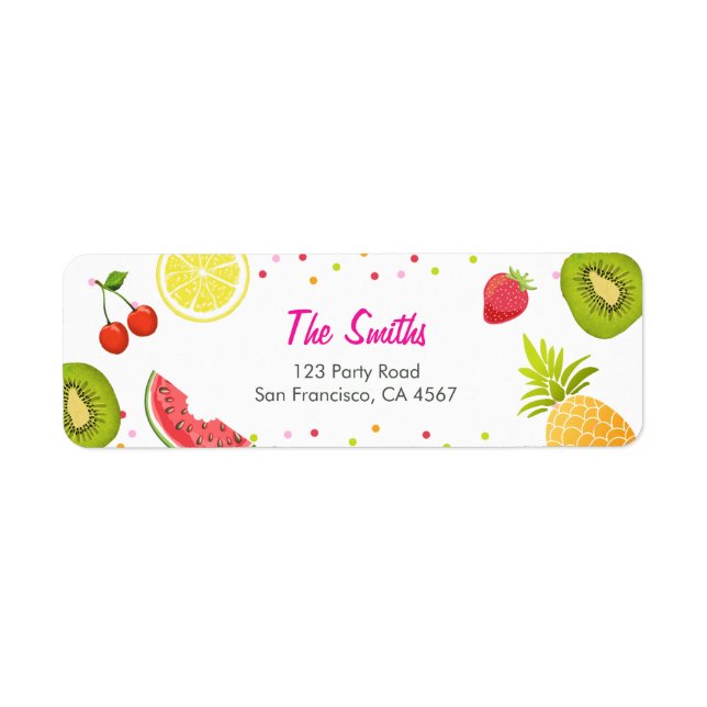Tutti-frutti Address Label Fruit Picnic Fruktig Returadress Etikett (Framsidan)