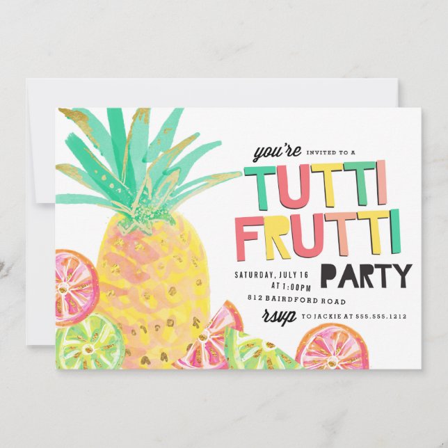 TUTTI FRUTTI-ananas födelsedagsfest inbjudan (Framsida)
