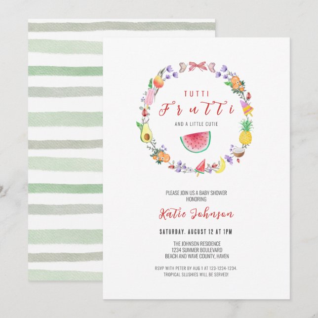 Tutti Frutti Baby Shower, sommartropisk Shower Inbjudningar (Fram/baksida)