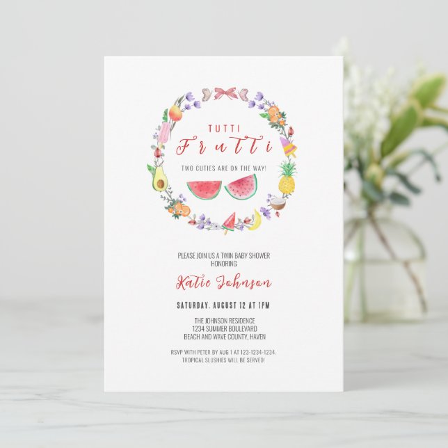 Tutti Frutti Baby Shower, sommartropiska Twillinga Inbjudningar (Stående Fram)