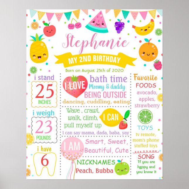 Tutti Frutti Birthday Milestone-skylt Poster (Framsidan)