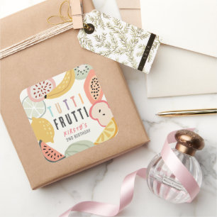 Tutti Frutti Colorful Fruit 2:a födelsedagen Fyrkantigt Klistermärke