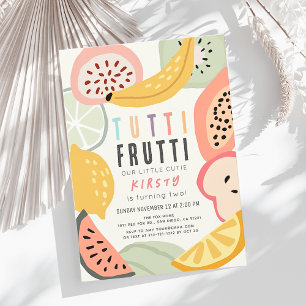 Tutti Frutti Colorful Fruit 2:a födelsedagen Inbjudningar