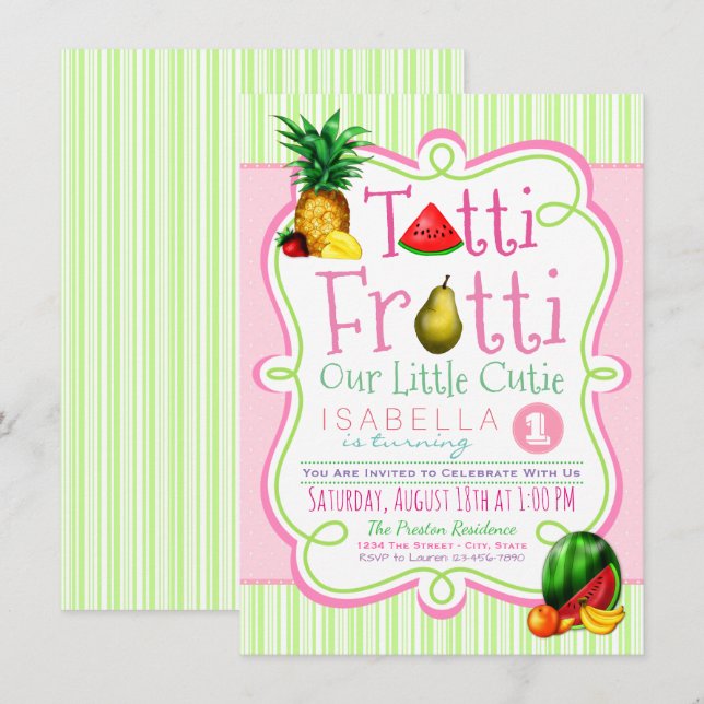 Tutti Frutti Födelsedagsfest inbjudan (Fram/baksida)