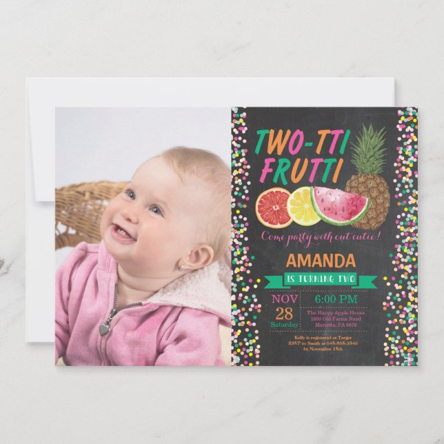 Tutti Frutti Födelsedagsfest inbjudan 2:a Bday (Framsida)