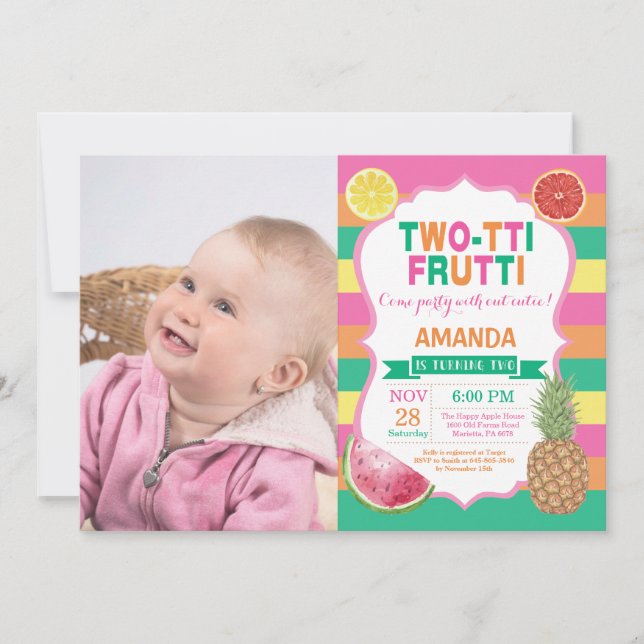 Tutti Frutti födelsedagsfest inbjudan 2:a födelsed (Framsida)
