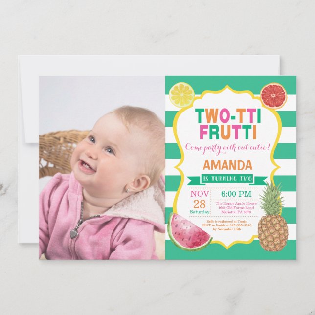 Tutti Frutti födelsedagsfest inbjudan 2:a födelsed (Framsida)