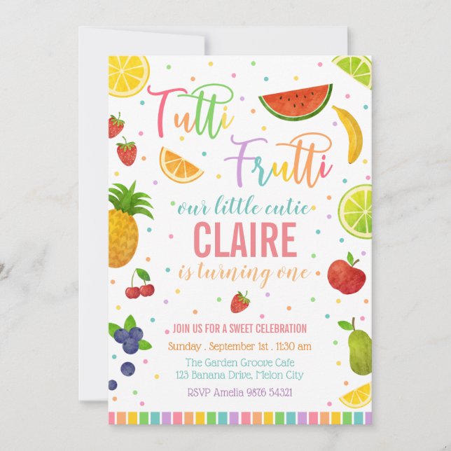 Tutti Frutti | Fruit Party Birthday Inbjudningar (Framsida)