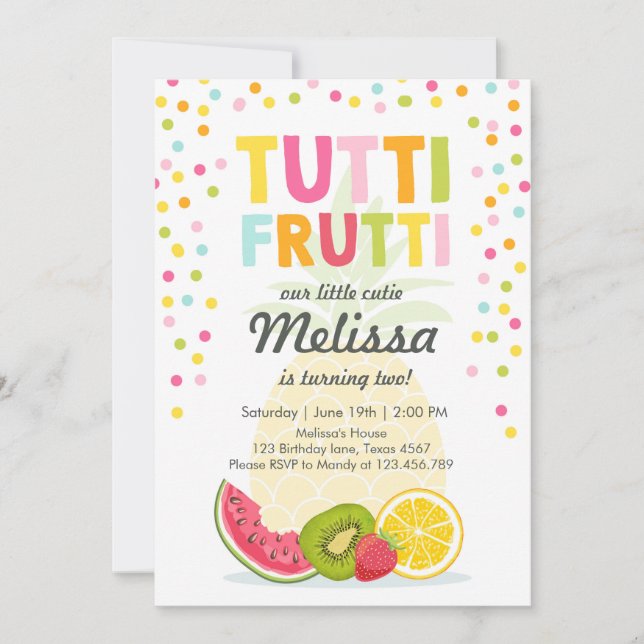 Tutti frutti party inbjudan Tutti frutti födelseda (Framsida)
