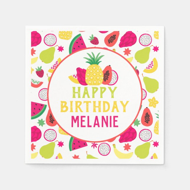 Tutti Frutti Tropical Fruit Födelsedagsfest Papper Pappersservett (Framsidan)
