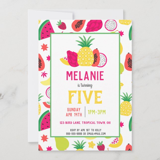 Tutti Frutti Tropical Fruit Girls Birthday Inbjudningar (Framsida)