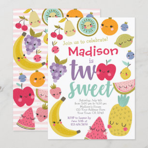 Tuttifrutti 2:a födelsedagsinbjudan inbjudningar