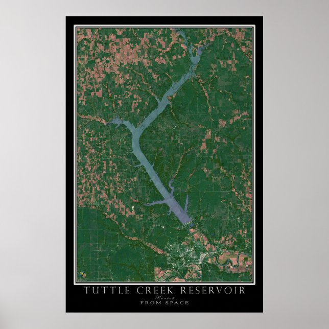 Tuttle Bäck Reservoir Kansas Satellite Poster Kart (Framsidan)