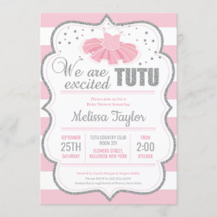 Tutu balerrina silver rosa klassisk babydusch inbjudningar