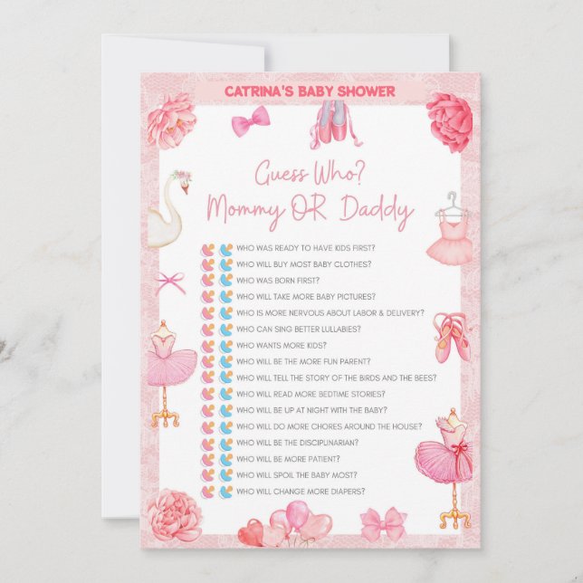 Tutu Ballerina Baby Shower - Editable Namn, 5x7 I Inbjudningar (Framsida)