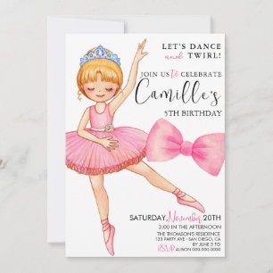 Tutu Ballerina Dress-födelsedag Inbjudningar
