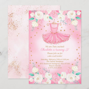 Tutu Ballerina Dress Glitter Birthday Inbjudningar