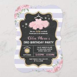 Tutu Ballerina Lila Guld Blommigt Birthday Inbjuda Inbjudningar