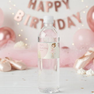 Tutu Ballerina Pink Ballet Dancer Girl Birthday Vattenflaska Etikett