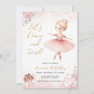 Tutu Ballerina Rosa Blommig Balett Flickas Födelse Inbjudningar