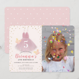 Tutu Ballerina Rosa & Guld Girl Photo Birthday Inbjudningar